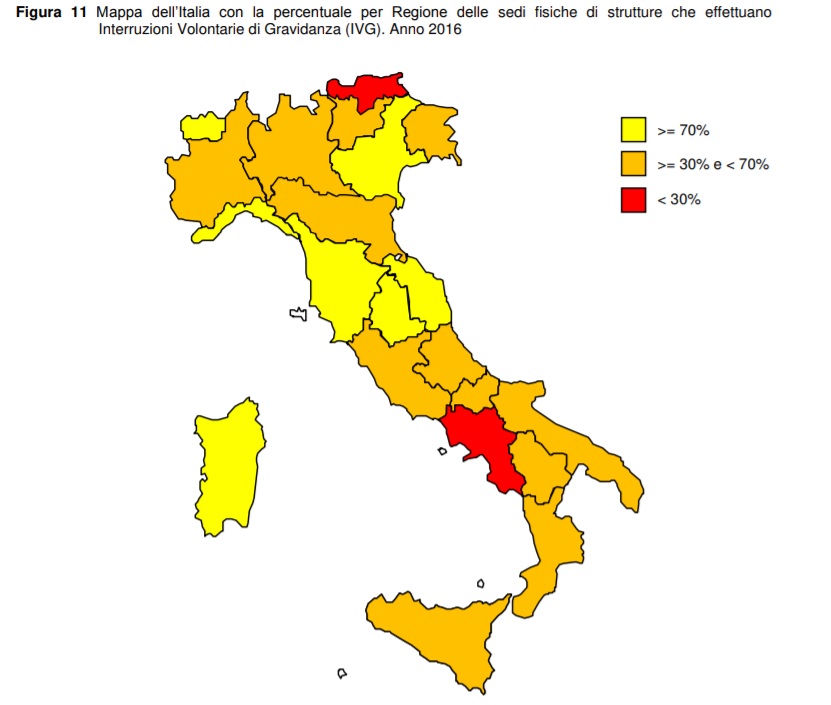 IMMAGINE Mappa dell’Italia con la percentuale per Regione delle sedi fisiche di strutture che effettuano